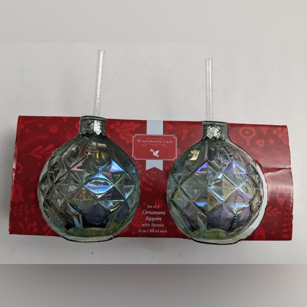 Set of 2 Winterberrie Lane Ornament Sippers With Straws - 17oz Each